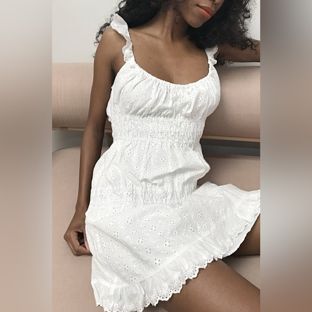 NWT Capulet Gemma Smocked Eyelet Ruffle Strap Mini Dress White Size L